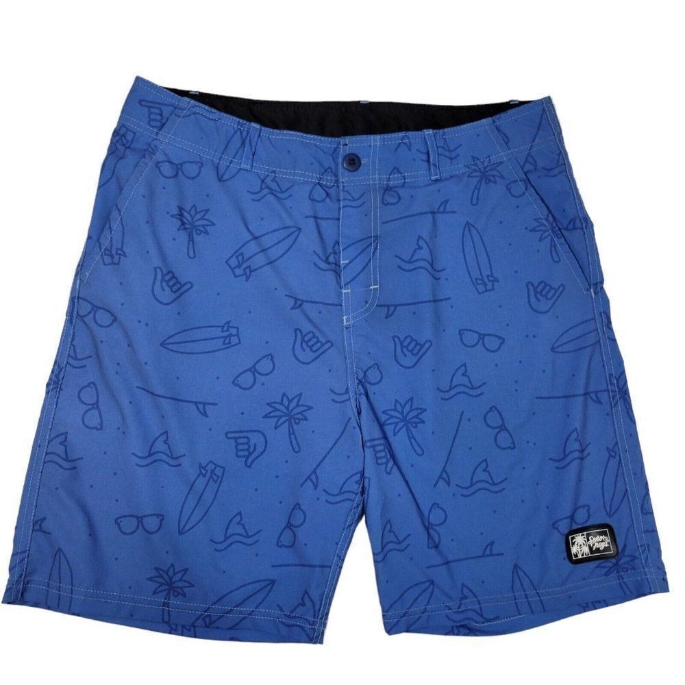 Senor Frogs Board Shorts Swim Trunks Mens Size 36 Blue Tropical Vacation Beach‎